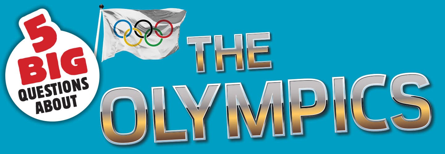 olympic flag flying with the title of the article written out