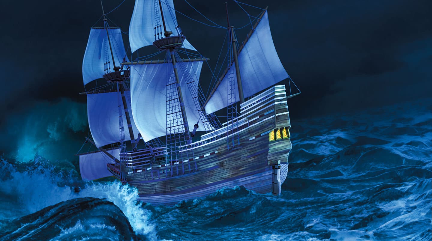 The mayflower sailing on rough seas