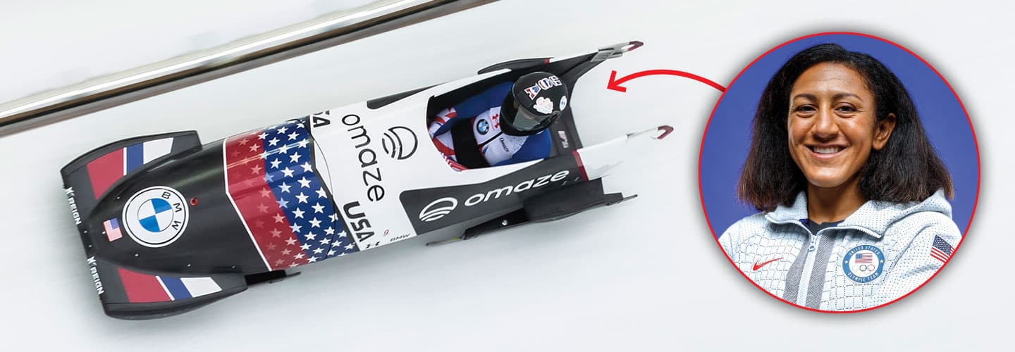 Olympian bobsledding and a separate photo of her