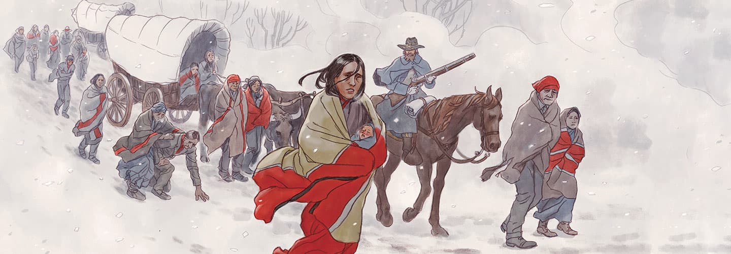 Illustration of Native Americans forced to journey from their land