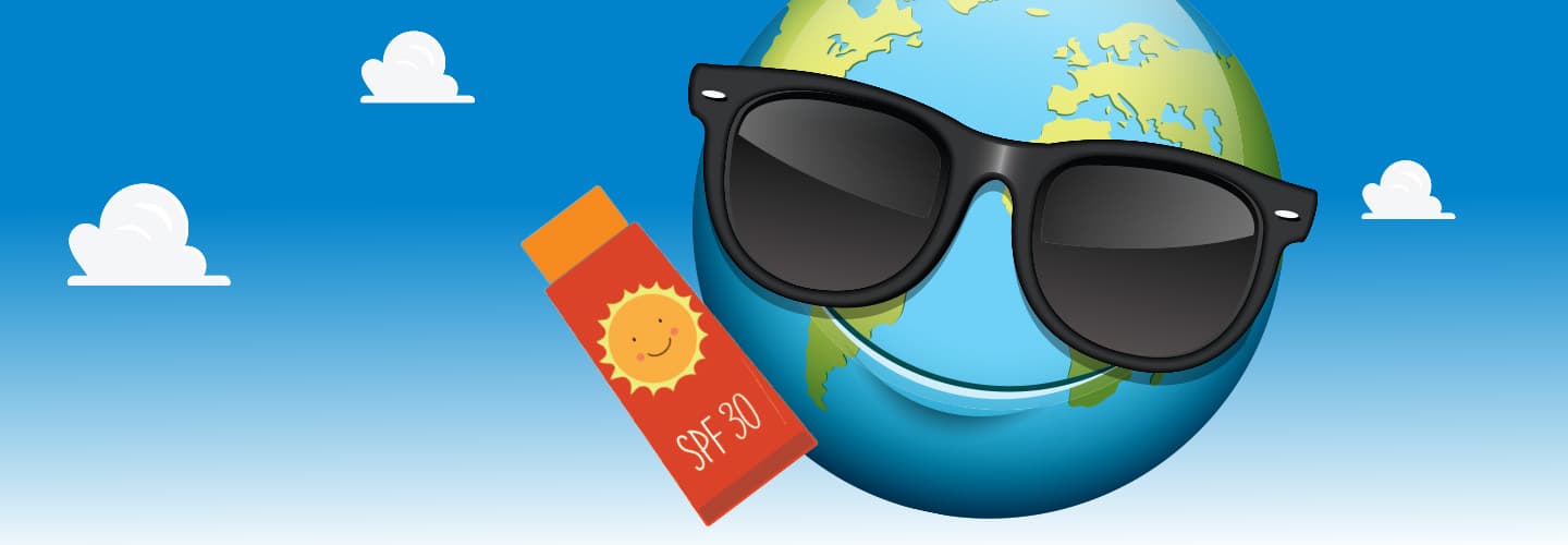 Image of Earth wearing sunglasses and holding sunscreen