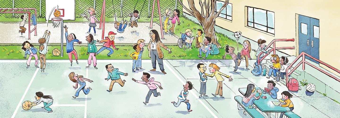 Illustration of kids playing outside for recess