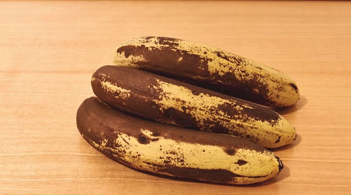 Image of three bananas browning