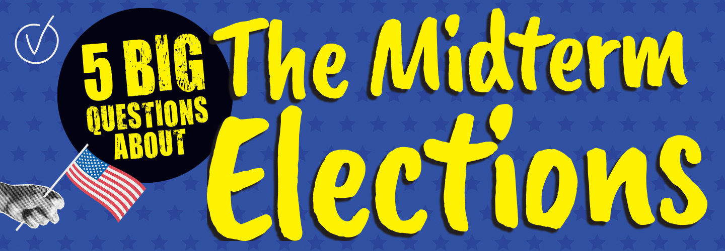 Title graphic reading 5 Big Questions About The Midterm Elections with an American flag