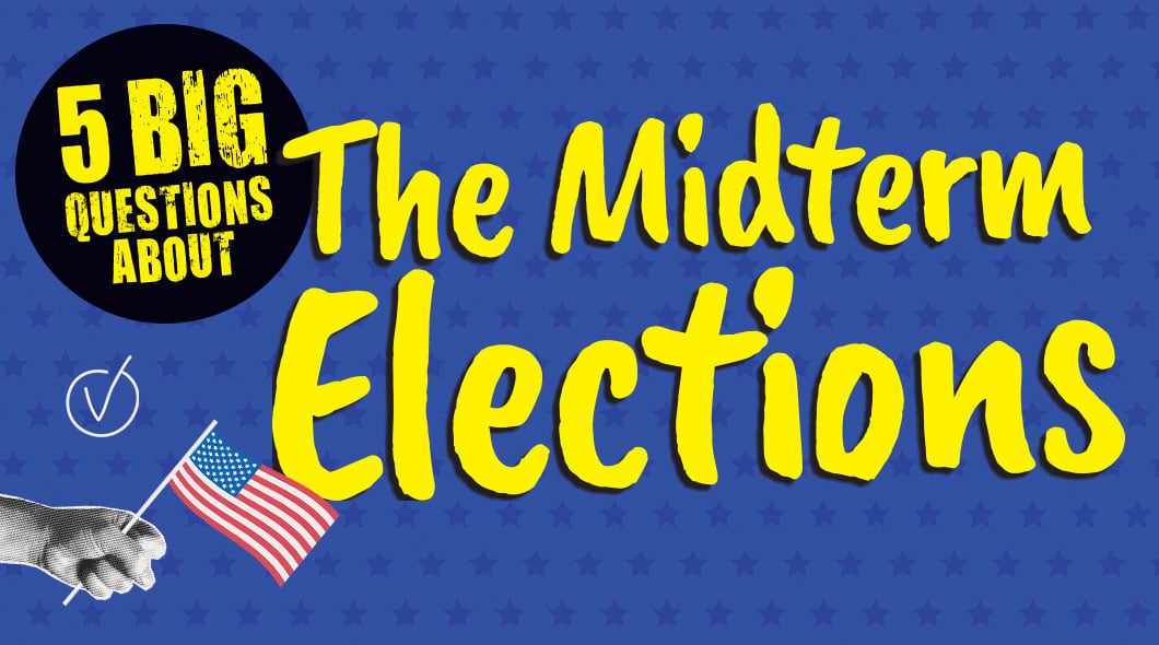 Title graphic for 5 Big Questions About The Midterm Elections with a small American flag