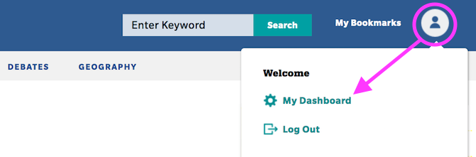 screenshot of account dashboard