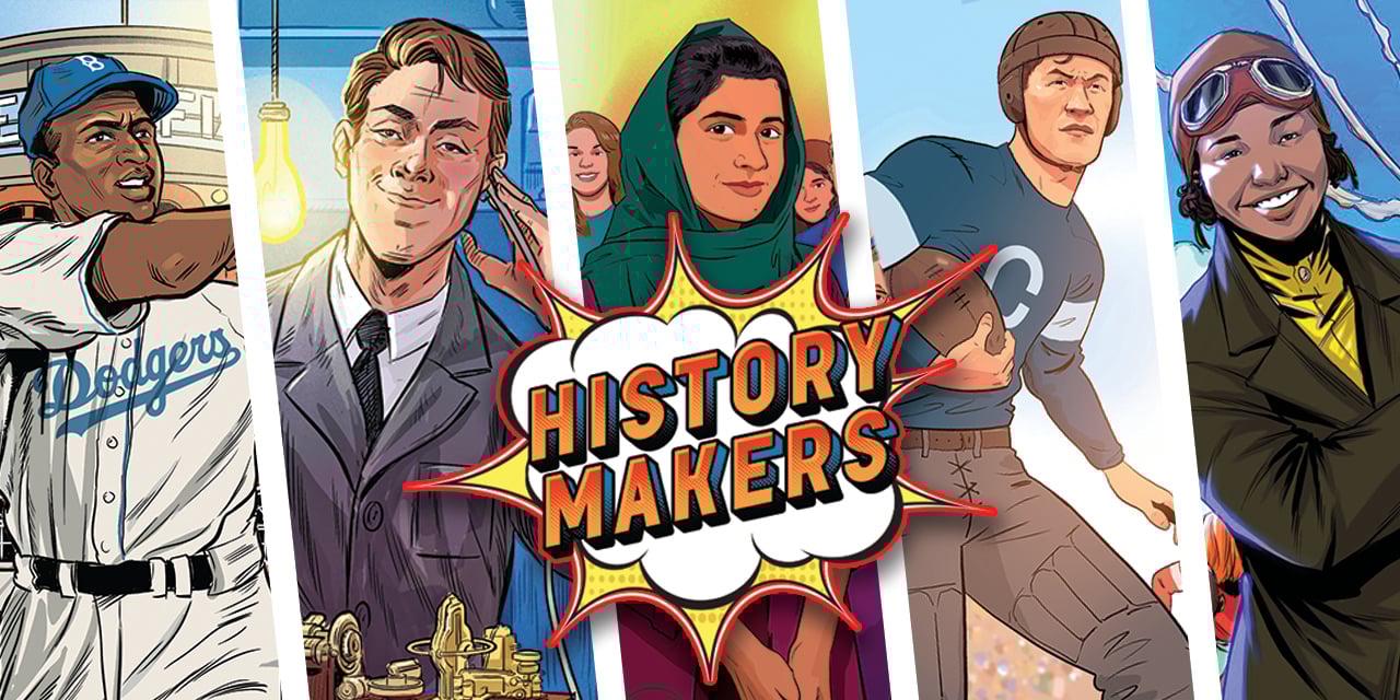 Collage of illustrated historical figures with the title History Makers